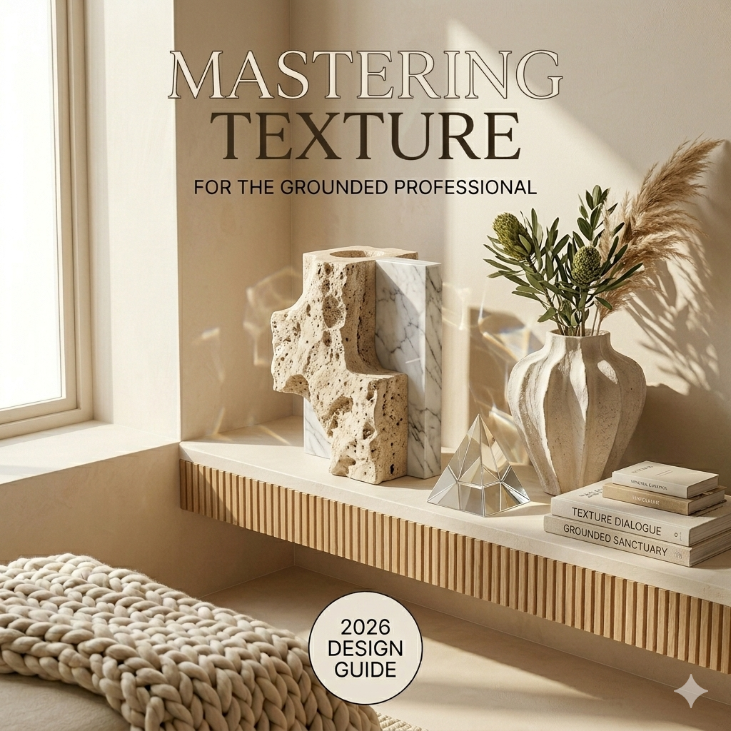Onyx Design Guide: Mastering Texture, featuring complex Travertine and Carrara marble decor on a fluted oak shelf in daylight.