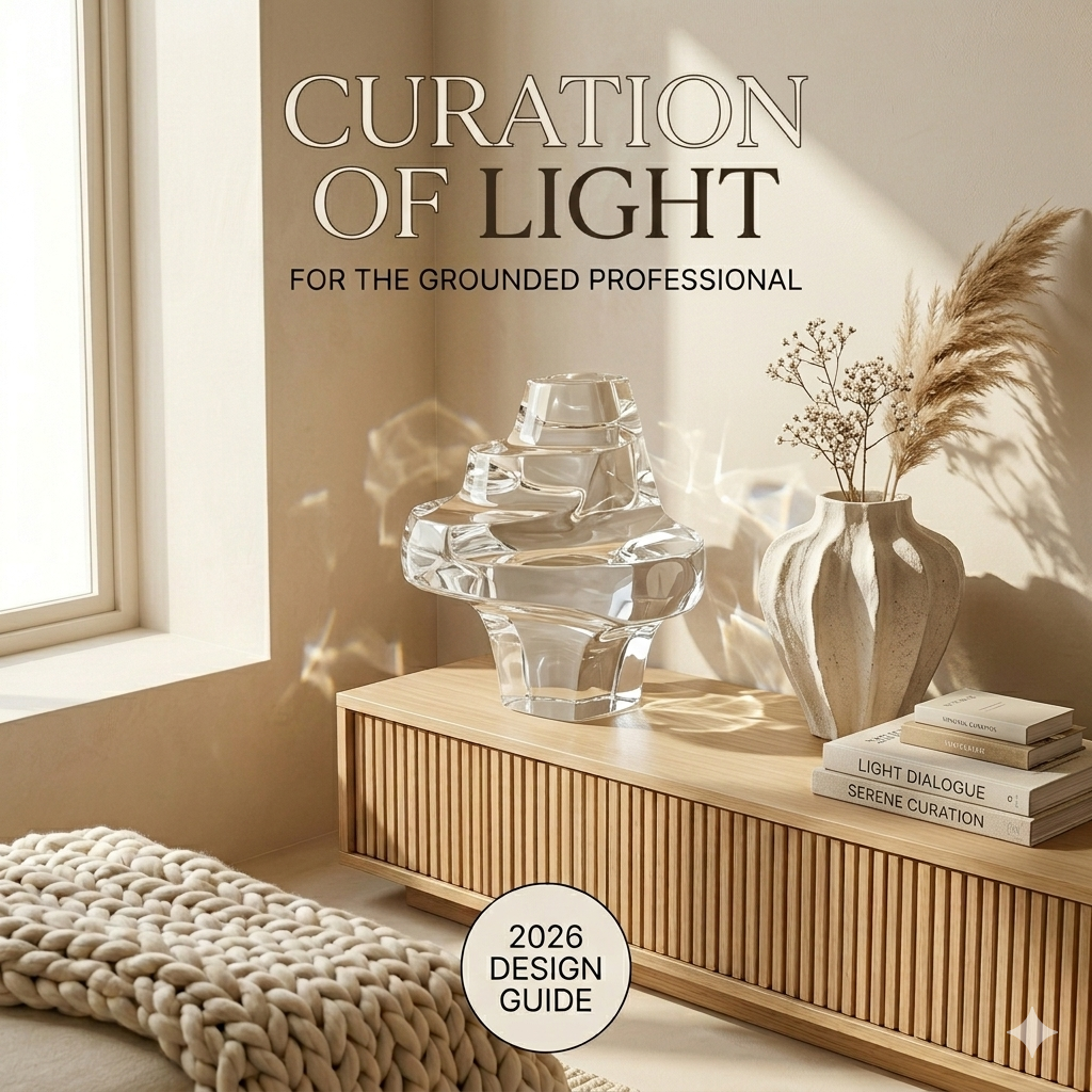 Onyx Design Guide: Curation of Light featuring a complex optical glass object beautiful refracting natural daylight into shimmering patterns.