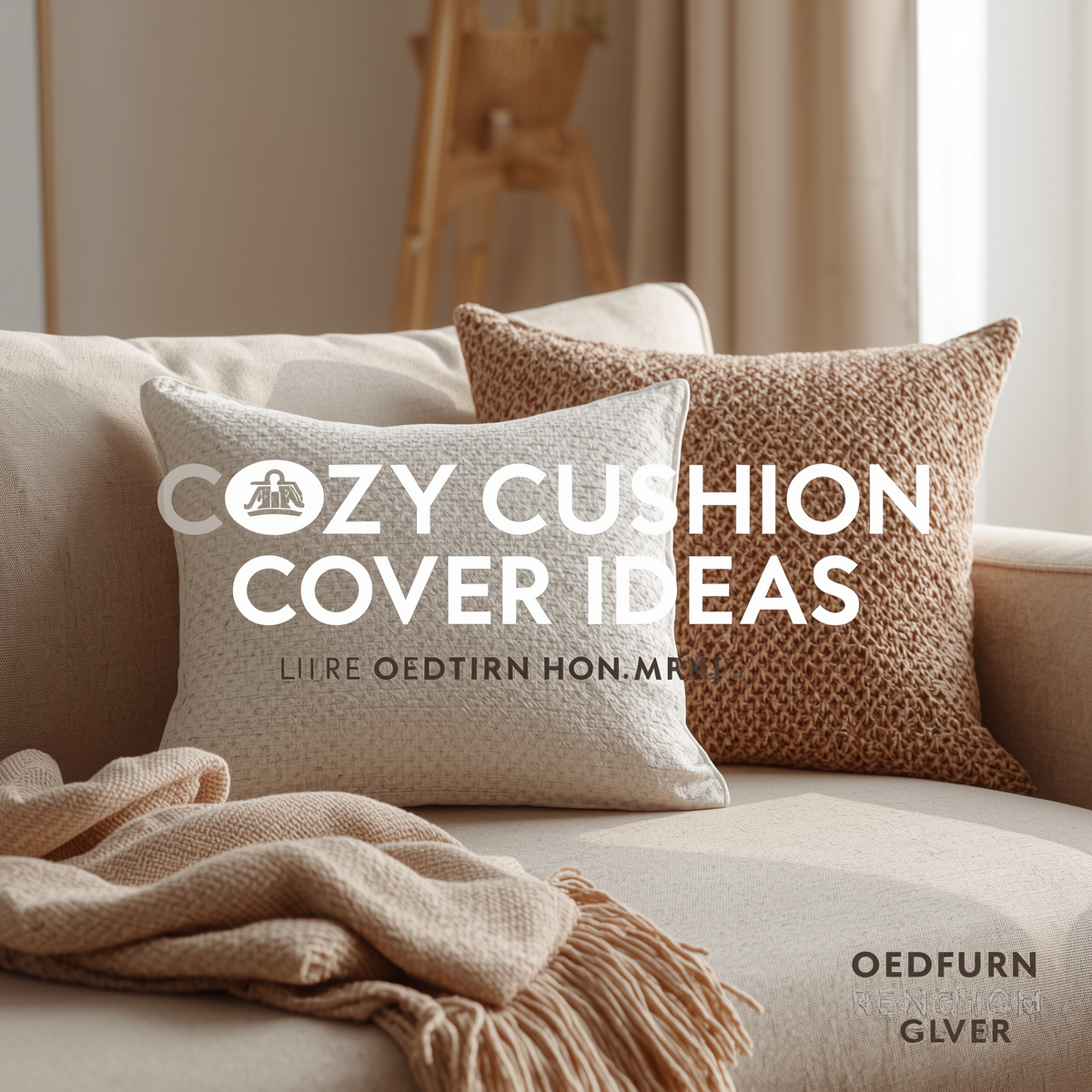 Modern cozy living room with textured cushion covers, warm lighting, soft neutral decor, and minimalist apartment styling.