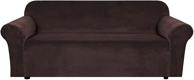 H.VERSAILTEX Stretch Velvet Sofa Covers for 3 Cushion Couch Covers Sofa Slipcovers Furniture Protector Soft with Non Slip Elastic Bottom, Crafted from Thick Comfy Rich Velour (Sofa 72'-90', Chocolate)