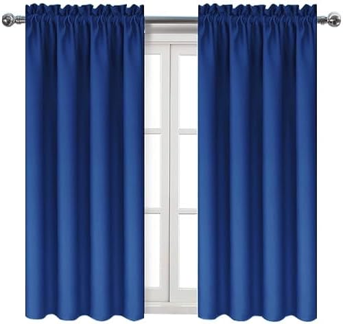 DWCN Blackout Curtains Room Darkening Thermal Insulated Bedroom Curtains Window Curtain Panels, 52 x 45 inches Long, Set of 2 Classic Blue Rod Pocket Drapes