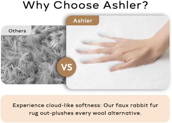Ashler Faux Fur Rug, Upgraded Soft Faux Rabbit Fur White Area Rugs, 2 x 6 Feet, Machine Washable Nursery Decor Throw Rugs for Bedroom, Kids Room, Living Room