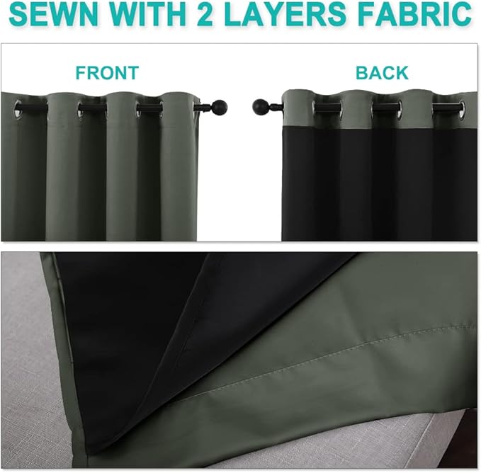 NICETOWN 100% Blackout Window Curtain Panels, Full Light Blocking Drapes with Black Liner for Nursery, 72-inch Drop Thermal Insulated Draperies (Dark Mallard, 2 Pieces, 62-inch Wide Per Panel)