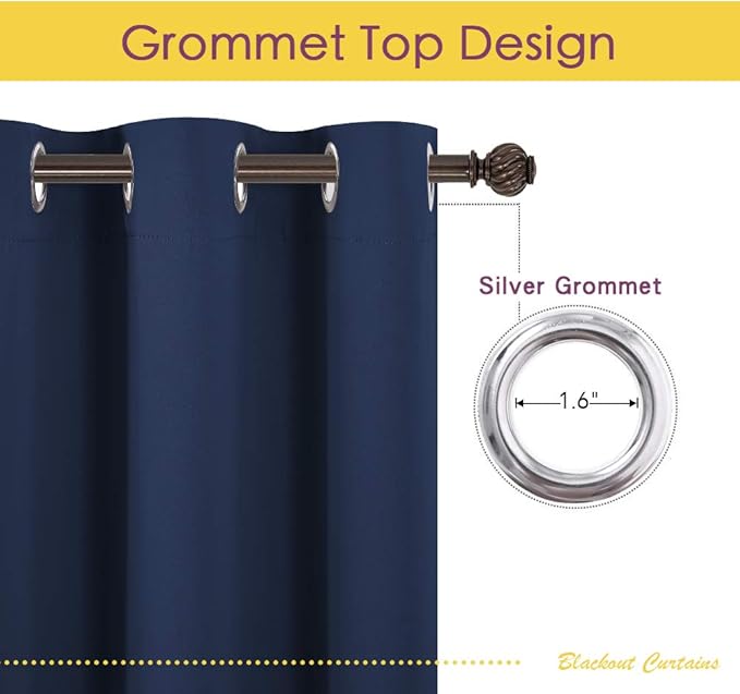 NICETOWN Blackout Curtain Panels 70, Navy, 1 Pair, 34 inch, Window Treatment Energy Saving Thermal Insulated Solid Grommet Blackout Drapes for Living Room