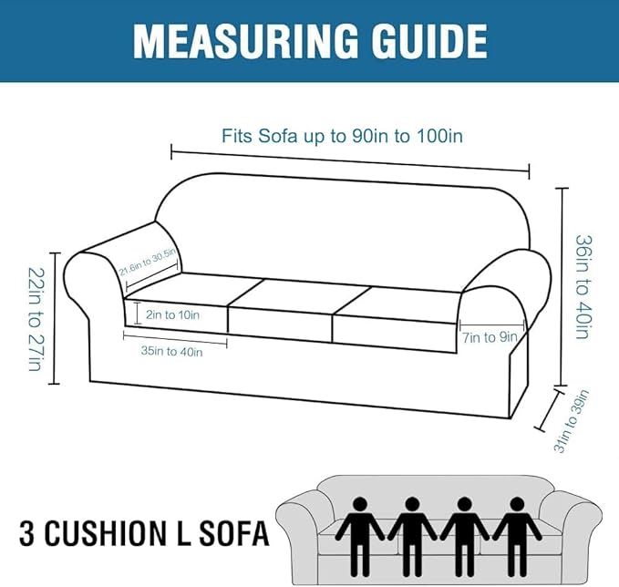 H.VERSAILTEX 4 Piece Stretch Sofa Covers for 3 Cushion Couch Covers for Living Room Furniture Slipcovers (Base Cover Plus 3 Seat Cushion Covers) Thicker Jacquard Fabric (Large Sofa, Island Fossi)