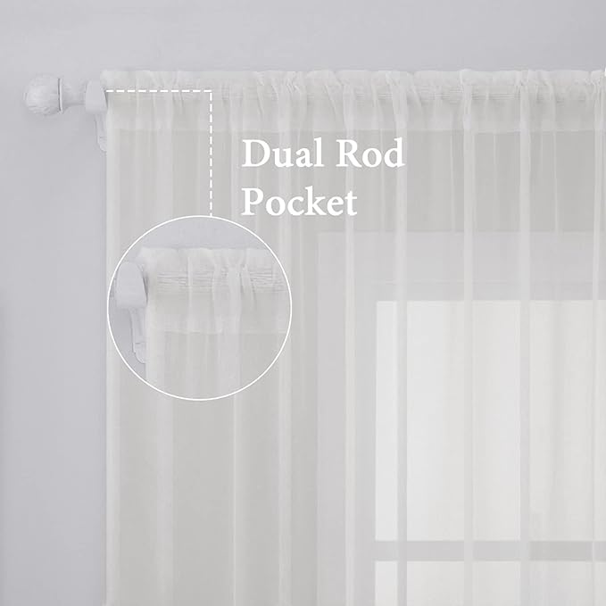 MIULEE 2 Panels Solid Color Sheer Window Curtains Elegant Window Voile Panels/Drapes/Treatment for Bedroom Living Room (54 X 84 Inches Ivory)