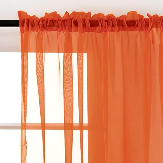 SpaceDresser Sheer Voile Window Treatment Rod Pocket Curtain Panels for Kitchen Bedroom Living Room Drapes Sunlight Filtering Privacy Semi Home Decor Assorted (Burnt Orange, 52 W x 72 L)