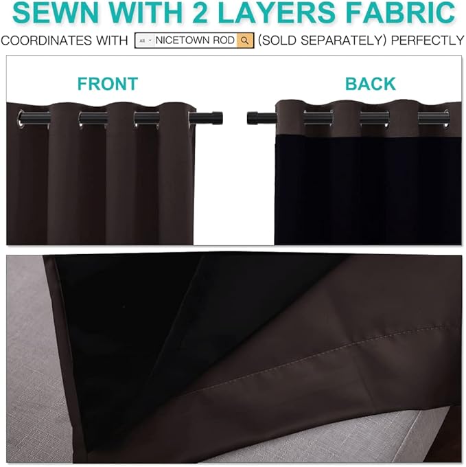 NICETOWN High-End Thermal Curtains, Full Blackout Curtains 84 inches Long for Dining Room, Soundproof Window Treatment Drapes for Hall Room, Brown, 70 inches Wide Per Panel, Set of 2 Panels