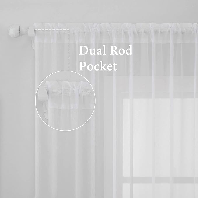 MIULEE 2 Panels Solid Color White Sheer Window Curtains Elegant Window Voile Panels/Draperies/Treatment for Bedroom Living Room (70 X 96 Inches White)