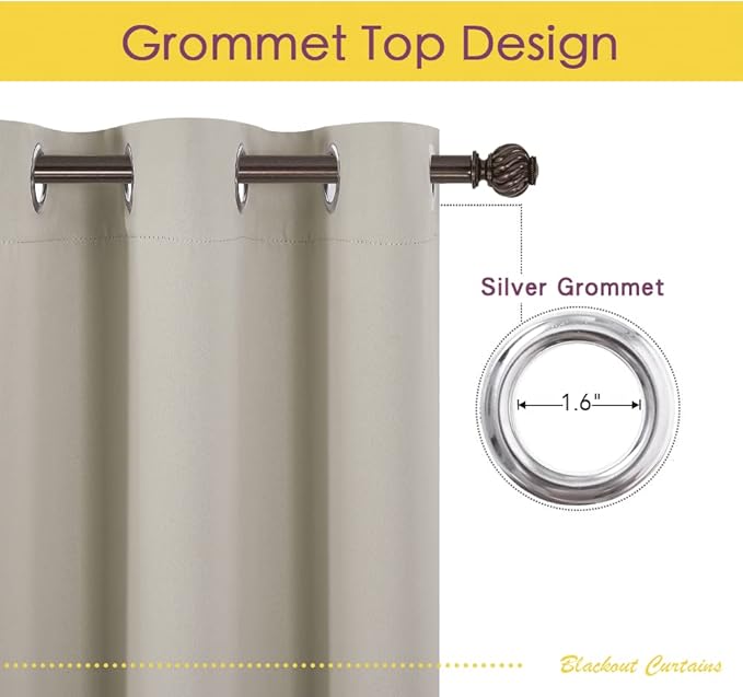 NICETOWN Thermal Insulated Natural Curtains for Living Room, Window Treatment Solid Grommet Room Darkening Drape Panels for Bedroom (Set of 2, 70 by 95 inches Long)