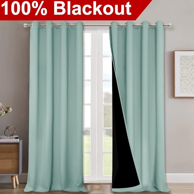 NICETOWN Aqua Blue 100% Blackout Curtain Set, Thermal Insulated & Energy Efficiency Window Draperies for Guest Room, Full Shading Panels for Shift Worker and Light Sleepers, 52W x 120L, 2 PCs