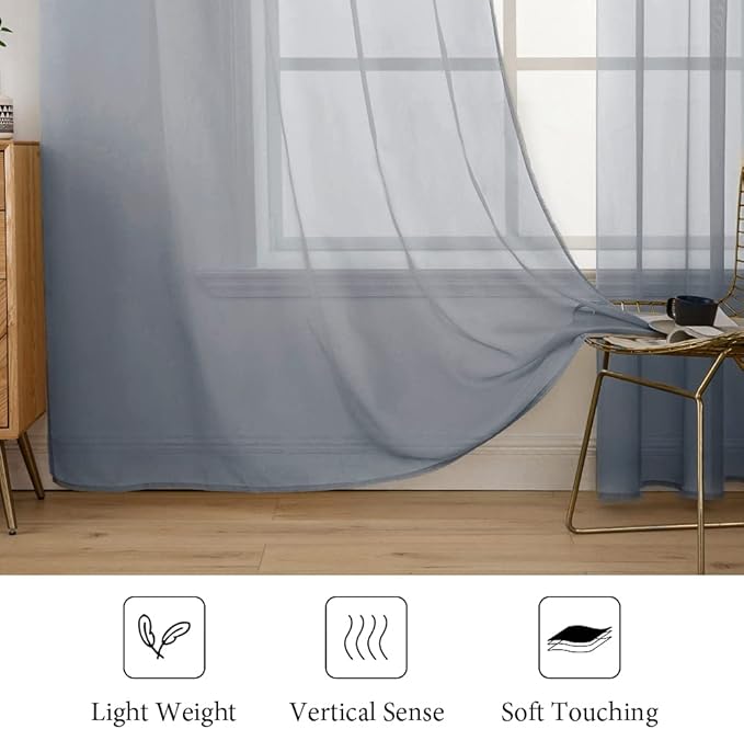 MIULEE 2 Panels Solid Color Sheer Window Curtains Elegant Window Voile Panels/Drapes/Treatment for Bedroom Living Room (54X96 Inches Dark Grey)