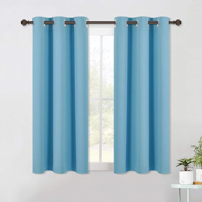 NICETOWN Blackout Curtains & Drapes for Bedroom, Teal Blue, W34 x L40, Set of 2, Triple Weave Grommet Top Thermal Insulated Light Blocking Panels for Bathroom/Living Room