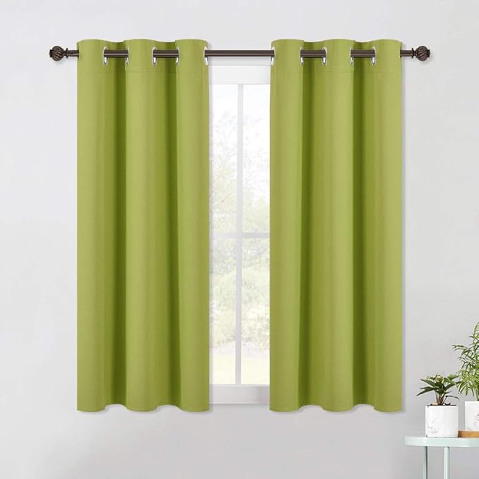 NICETOWN Blackout Curtains & Drapes for Bedroom, Fresh Green, W34 x L48, Set of 2, Triple Weave Grommet Top Thermal Insulated Light Blocking Panels for Bathroom/Living Room