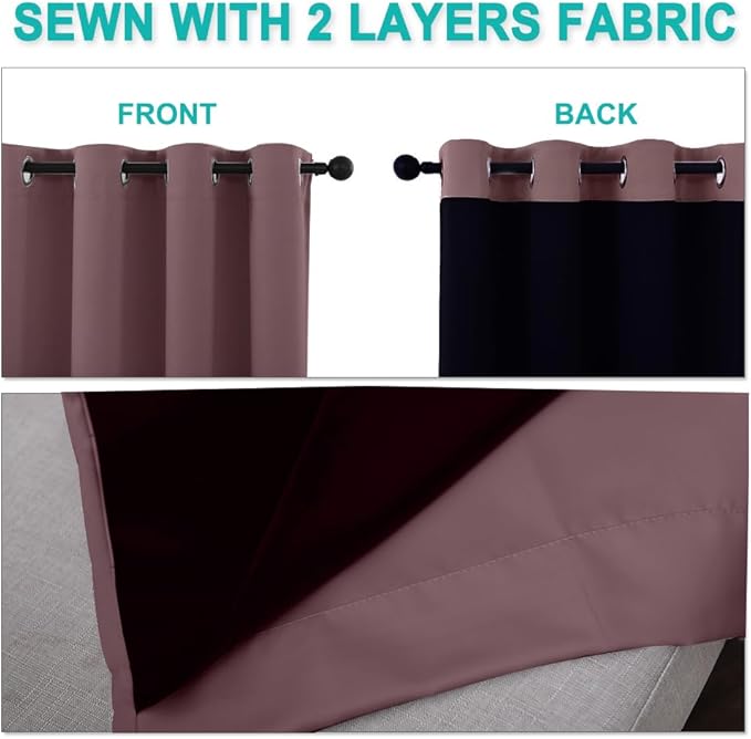 NICETOWN 100% Blackout Blinds, Set of 2, 46" x 102", Dry Rose, Laundry Room Decor Window Treatment Curtains for Large Patio Sliding Door, Thermal Insulated Curtains for Bedroom
