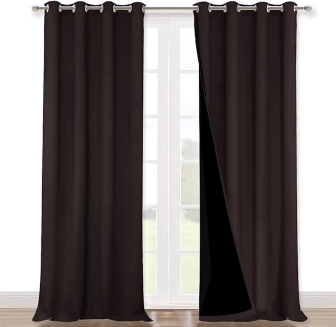 NICETOWN 100% Blackout Curtains for Windows, Pack of 2, Brown, 52 inches W x 102 inches L, Super Heavy-Duty Black Lined Total Darkness Drapes for Bedroom, Privacy Assured Window Treatment for Patio