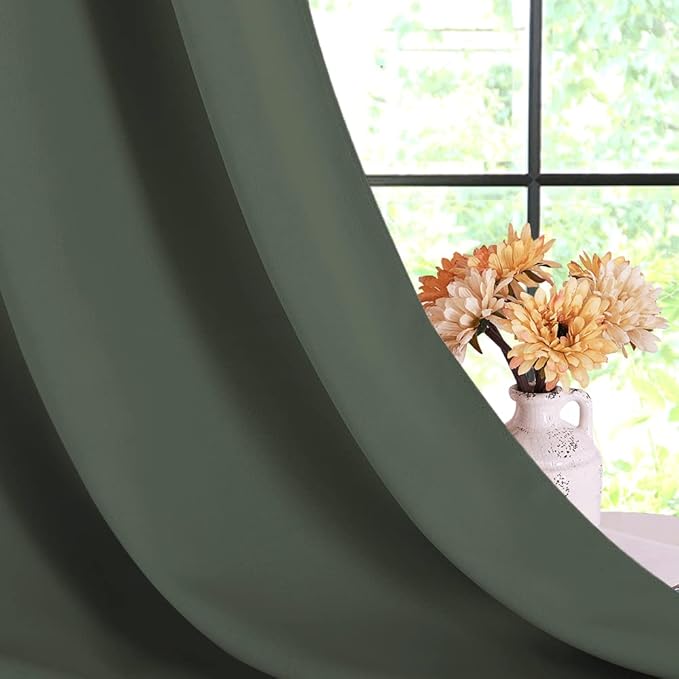 NICETOWN Thermal Insulated Curtains Blackout Draperies, Dark Mallard, Set of 2, 42 by 60 inches Long, Window Treatment Solid Grommet Room Darkening Drape Panels for Bedroom