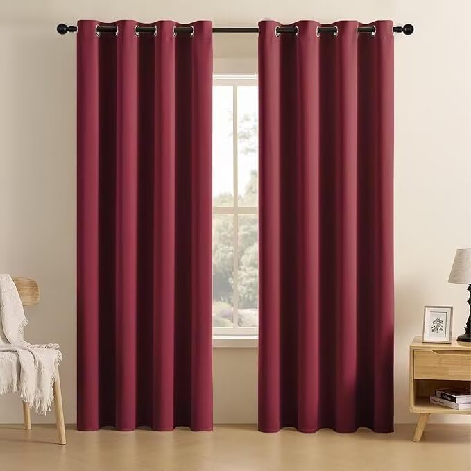 Joydeco Blackout Curtains for Bedroom 108 inch Long 2 Panels, Thermal Insulated Room Darkening Curtains with Grommets, Soft Window Drapes for Living Room (W52 x L108 Inch, Burgundy Red)