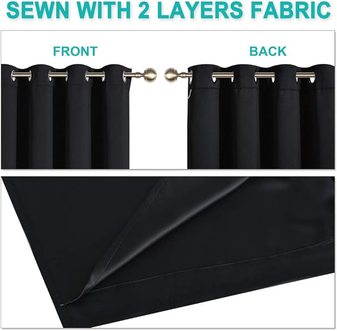NICETOWN Truly Blackout Curtains 57 inches Length, 2 Thick Layers Completely Blackout Window Treatment Thermal Insulated Lined Drapes for Basement Window (Black, 1 Pair, 55 inches Width Each Panel)