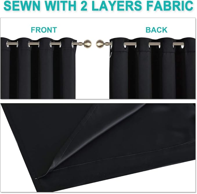 NICETOWN High-End Thermal Curtains, Full Blackout Curtains 72 Inches Long for Dining Room, Soundproof Window Treatment Drapes for Hall Room, Black, 46" Wide Per Panel, Set of 2 Panels