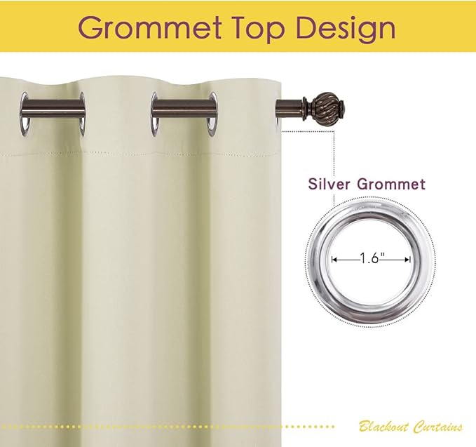 NICETOWN Room Darkening Curtain Panels for Cafe, Thermal Insulated Grommet Room Darkening Draperies/Drapes for Window (Beige, 2 Panels, W70 x L95 -inch)