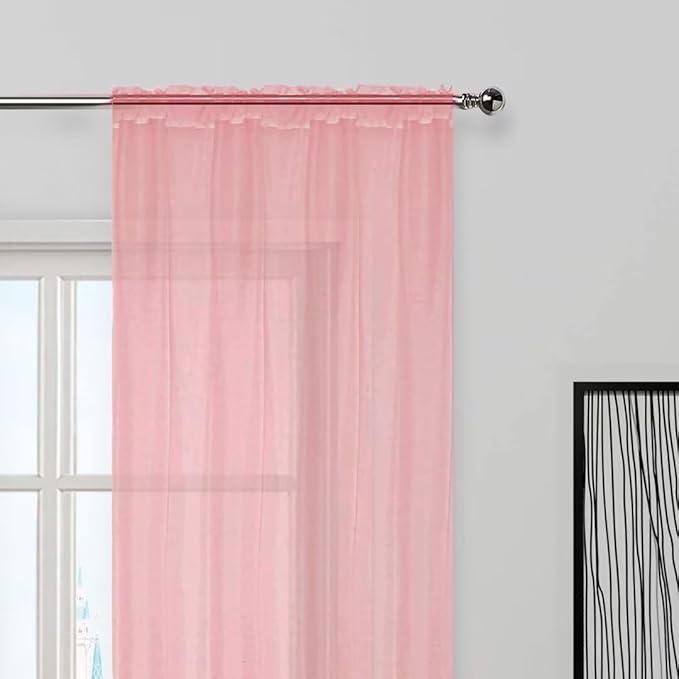SpaceDresser Sheer Voile Window Treatment Rod Pocket Curtain Panels for Kitchen Bedroom Living Room Drapes Sunlight Filtering Privacy Semi Home Decor Assorted Colors Sizes (Blush, 52 W x 90 L)
