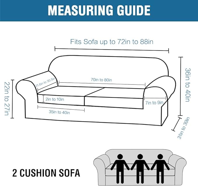 H.VERSAILTEX 3 Piece Stretch Sofa Covers for 2 Cushion Sofa Couch Covers for Living Room Sofa Slipcovers (Base Cover Plus 2 Seat Cushion Covers) Thicker Jacquard Fabric(Large Sofa, Ivory)