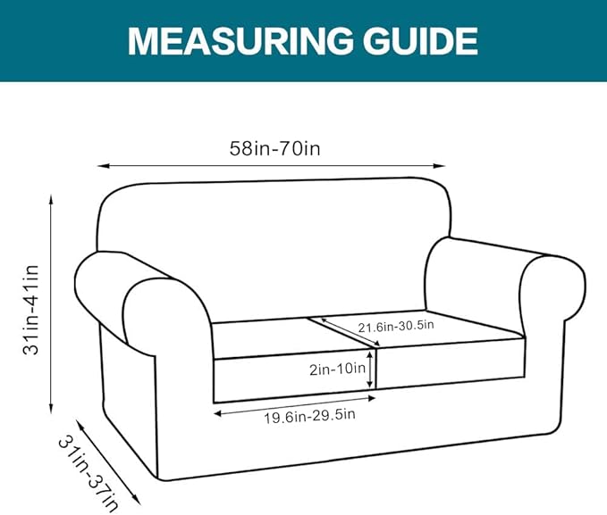 Turquoize 3 Piece Sofa Covers for 2 Cushion Couch Loveseat Slipcover Soft Couch Cover for Dogs-Washable Sofa Furniture Cover with 2 Individual Cushion Covers, Thick Jacquard Fabric (Loveseat, Ivory)