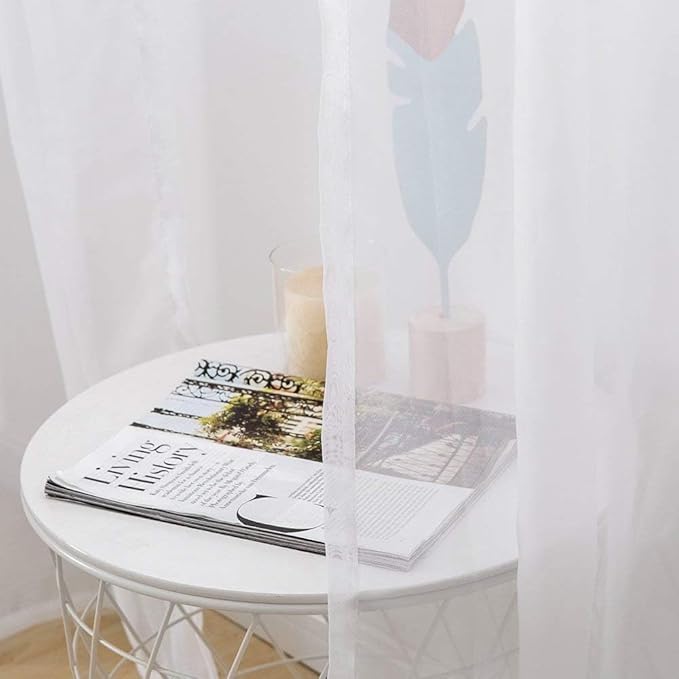 MIULEE 2 Panels Solid Color White Sheer Window Curtains Elegant Window Voile Panels/Draperies/Treatment for Bedroom Living Room (70 X 96 Inches White)