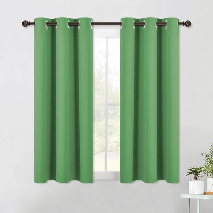NICETOWN Forest Green Blackout Curtain Panels 48 inch Long Set of 2 for Bedroom, Thermal Insulated Grommet Top Light Blocking Draperies and Drapes for Basement (W34)