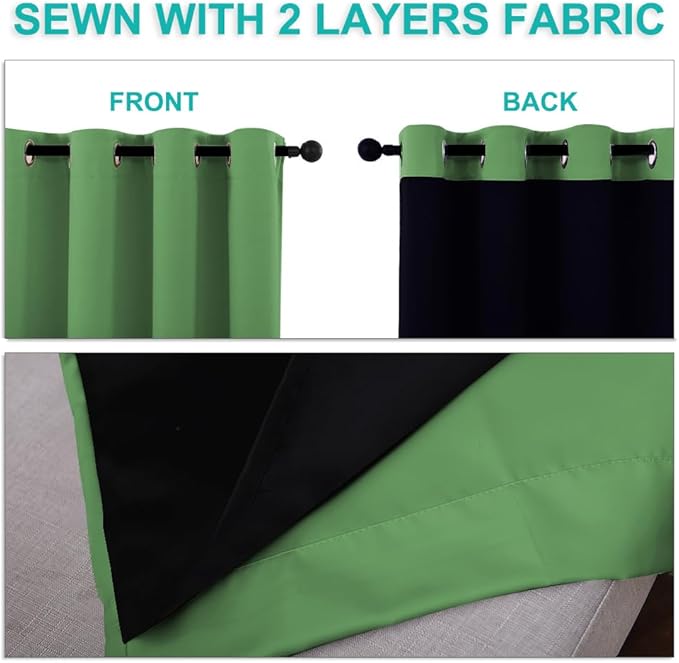 NICETOWN 100% Blackout Curtains for Windows, Pack of 2, Forest Green, 52" W x 102" L, Super Heavy-Duty Black Lined Total Darkness Drapes for Bedroom, Privacy Assured Window Treatment for Patio