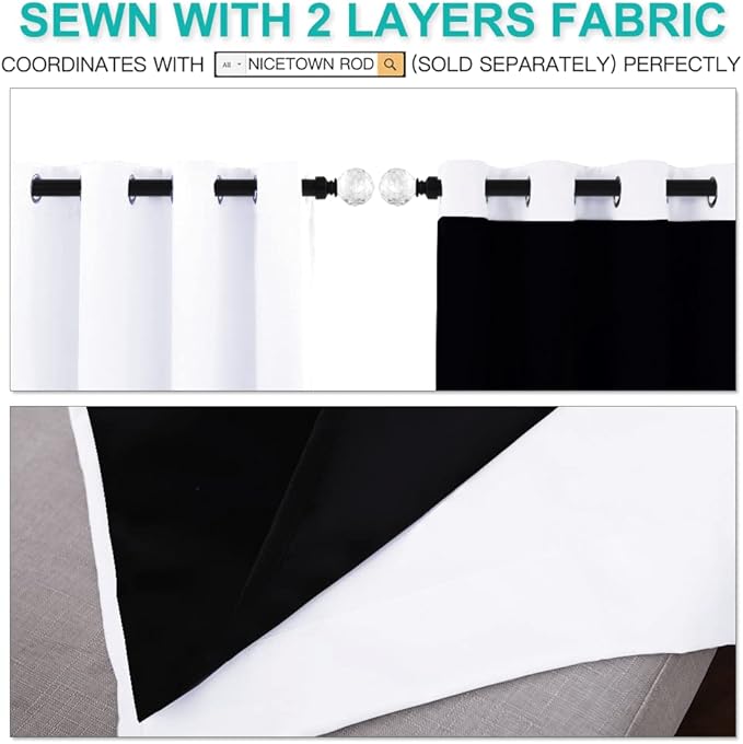 NICETOWN Full Shading Cold Blocking Curtains for Windows, Super Heavy-Duty Black Lined Blackout Curtains for Bedroom, Privacy Assured Window Treatment (White, Pack of 2, 62 inches W x 95 inches L)