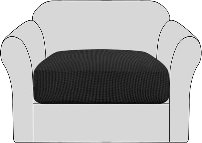 H.VERSAILTEX Stretch Couch Cushion Covers Individual Seat Sofa Chair Slipcovers Cushion Protector Cover Featuring Jacquard Textured Twill Fabric(1 Cushion Chair Cover, Black)