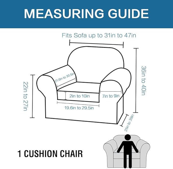 H.VERSAILTEX 2 Piece Couch Cover Stretch Stylish Chair Cover Furniture Protector Featuring Jacquard Textured Twill Fabric High Spandex Slipcover (Chair, Cream)
