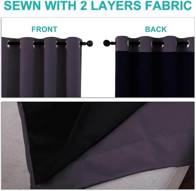 NICETOWN Blackout Curtains 84 inches Long, 2 Pieces, 42" Wide Each Panel, Greyish Purple, Full Light Blocking Drapes with Black Liner for Nursery, Thermal Insulated Draperies for Hall, Villa