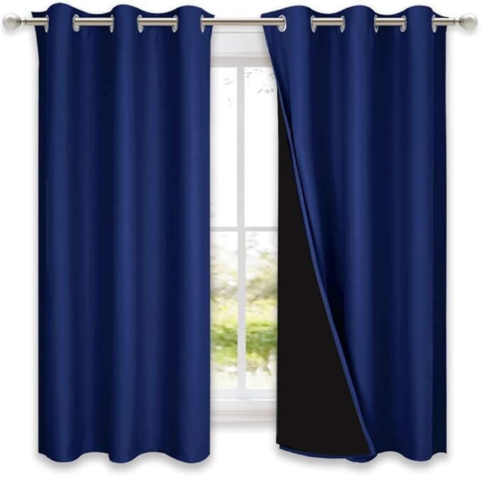NICETOWN 100% Blackout Curtains 54 inches Long, Royal Blue, 1 Pair, 42 inches Width Each Panel, Double-Deck Completely Blackout Window Treatment Thermal Insulated Lined Drapes for Small Window