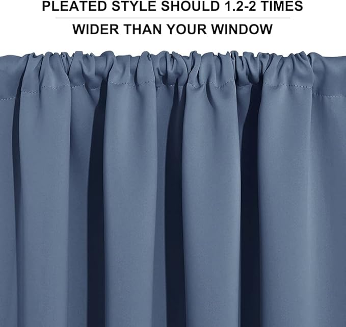 RYB HOME 54 inch Blackout Curtains for Living Room, Rod Pocket Thermal Insulated Small Window Drapes Room Darkening Shades for Bedroom Studio Dorm, W 42 x L 54 inch, Set of 2 Panels, Stone Blue
