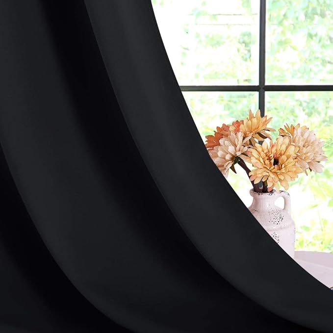 NICETOWN Blackout Draperies Window Curtain Panels, Autumn/Winter Thermal Insulated Solid Grommet Blackout Curtains/Drapes for Living Room (Set of 2, 42 Inch by 54 Inch, Black)
