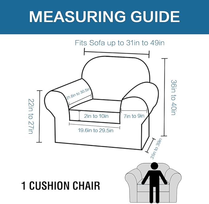 H.VERSAILTEX Rich Velvet Stretch 2 Piece Cover Chair Slipcover Sofa Cover Furniture Protector Couch Soft with Elastic Bottom Chair Couch Cover with Arms Width Up to 49 Inch(Chair, Black)