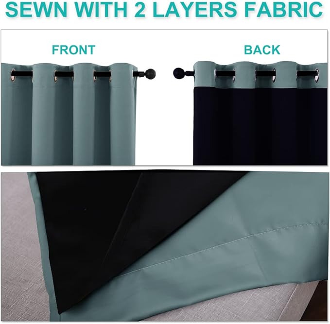 NICETOWN 100% Blackout Curtains 86 inches Long, Pair of Energy Smart & Noise Blocking Out Drapes for Baby Room Window, Thermal Insulated Guest Room Lined Window Dressing(Greyish Blue, 55 inches Wide)