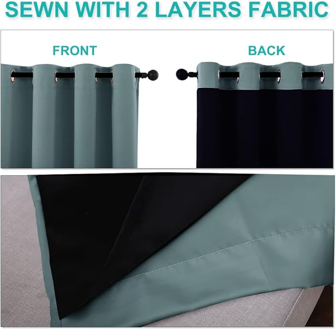 NICETOWN 100% Blackout Window Curtain Panels, Full Light Blocking Drapes with Black Liner for Nursery, 78-inch Drop Thermal Insulated Draperies (Greyish Blue, 2 Pieces, 55-inch Wide Per Panel)