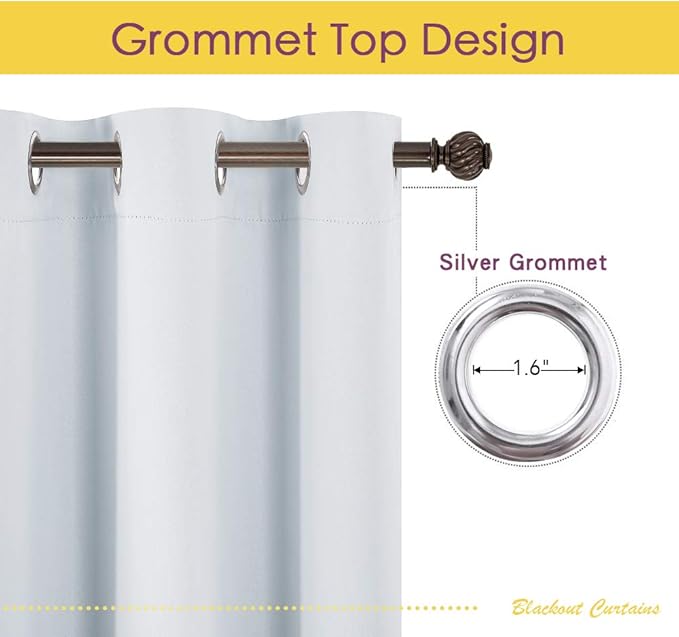 NICETOWN Room Darkening Curtain Panels for Bedroom -Easy-Care Solid Thermal Insulated Grommet Room Darkening Draperies/Drapes (Greyish White, 2 Panels, W70" X L72")