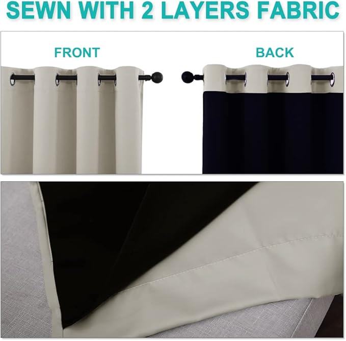 NICETOWN Natural 100% Blackout Curtains for Windows, Super Heavy-Duty Black Lined Total Darkness Drapes for Bedroom, Privacy Assured Window Treatment for Patio (Pack of 2, 70 inches W x 108 inches L)