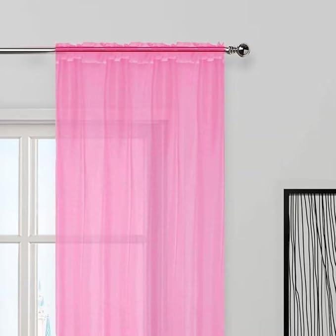 SpaceDresser Basic Rod Pocket Sheer Voile Window Curtain Panels Pink 1 Pair 2 Panels 52 Width 84 Inch Long for Kitchen Bedroom Children Living Room Yard（Pink, 52W x 84L）