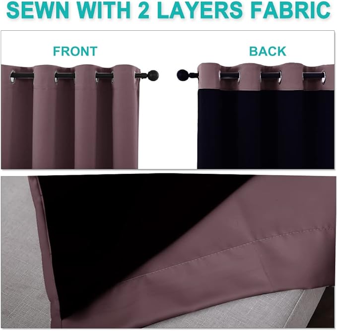 NICETOWN Dry Rose 100% Blackout Curtains 45 inches Long, 2 Thick Layers Completely Blackout Window Treatment Thermal Insulated Lined Drapes for Small Window (1 Pair, 42 inches Width Each Panel)