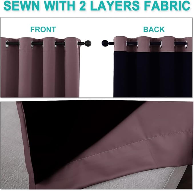 NICETOWN Dry Rose Blackout Curtains 84 inches Long, Full Light Blocking Drapes with Black Liner for Nursery, Thermal Insulated Draperies for Hall, Villa (2 Pieces, 42" Wide Each Panel, Dry Rose)