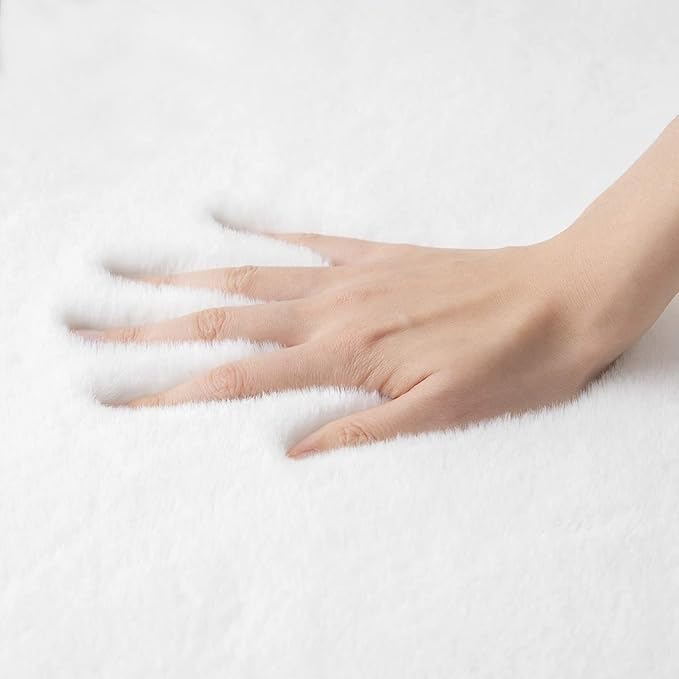 ORINOVA White Washable Faux Fur Area Rug - 8x10, Fluffy Boho Rectangle Rug for Living Room, Bedroom & Teen Room Home Decor