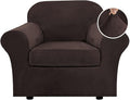H.VERSAILTEX Rich Velvet Stretch 2 Piece Cover Chair Slipcover Sofa Cover Furniture Protector Couch Soft with Elastic Bottom Chair Couch Cover with Arms Width Up to 49 Inch(Chair,Brown)