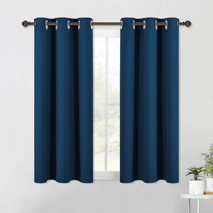 NICETOWN Moroccan Blue Blackout Curtain Panels for Bedroom, 2 Panels, W42 x L40-inch, Thermal Insulated Grommet Top Blackout Draperies and Drapes for Basement