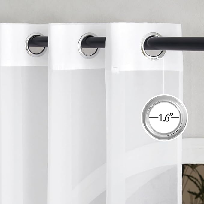 NICETOWN White Sheer Kitchen Window Curtains 24 inches Long, Grommet Short Curtains Elegant & Airy Breathable Light Filtering Drapes for Cafe/Basement, W30 x L24, 2 Panels